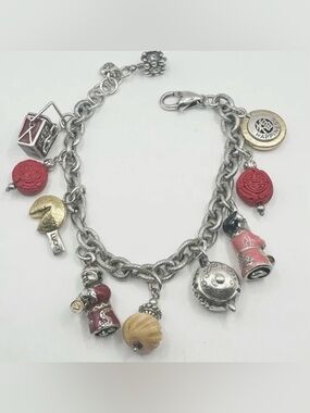 🥡 RARE BRIGHTON VINTAGE ‘Good Fortune’ Silver Charm Bracelet w/ intricate charms